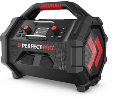 PerfectPro Baustellenradio ROCKTAGON 18V, DAB+ und UKW-Empfang, AUX-Eingang, USB Laden, Bluetooth 5.2, Stoßfest, IP65, OCT-18V