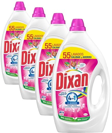 Dixan Gel Adiós al Separar Total 4+1, Detergente Líquido para Lavadora 55 Lavados, jabón líquido para la ropa de color, limpieza, luminosidad, frescor y sostenibilidad (Paquete de 4)