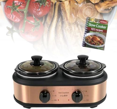2 pentole slow cooker 3 livelli di regolazione del calore temperatura regolabile riscaldamento uniforme con ricettario per buffet catering cucina festa