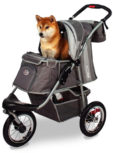 Passeggino Innopet Comfort Air Eco Grigio per cani e gatti - Passeggino leggero per animali domestici con ruote pneumatiche da 12 pollici - Pieghevole con una sola mano - Capacità 25 kg
