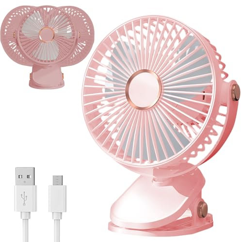 AHYDFSR Ventilateur de table USB - 3 vitesses - Vent puissant - Rotation à 360° - Rechargeable par USB - Avec lumières LED - Pour bureau, chambre à coucher, camping - Rose