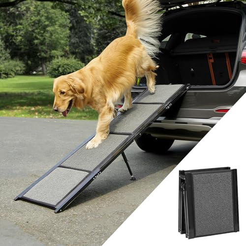 JOYTUTUS fällbar hundramp för bilar, SUV:er och lastbilar, 90 kg bärförmåga, lämplig för stora, medelstora och små husdjur (180 x 44 cm), aluminiumram