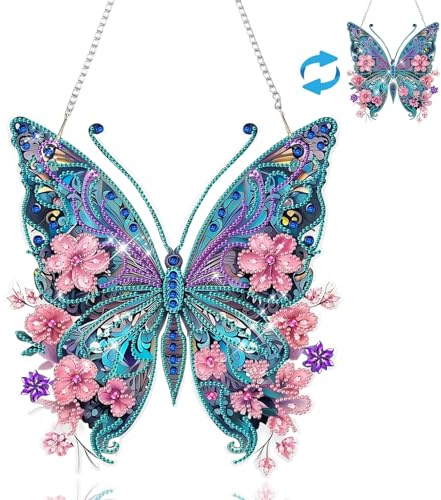 OuMaiFeng Schmetterling Diamond Painting Erwachsene Weihnachten,Weihnachtsdeko,Brillante Diamond Painting Fensterbilder,Kinder Fensterbilder Beidseitig für Kunstwerke und Entspannung