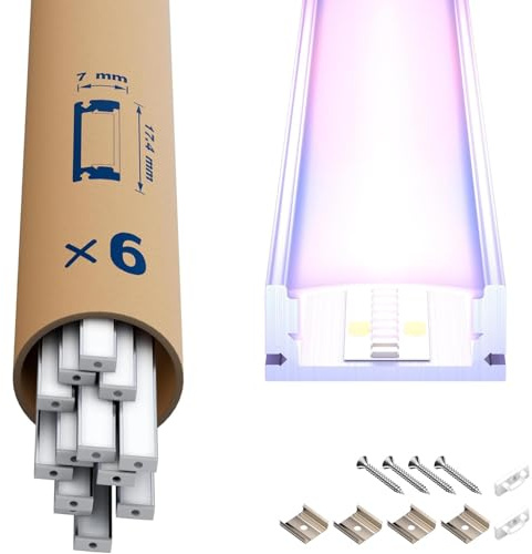 LASLUX LED Aluminium Profil 6 × 2m – U-Form Aluprofil mit weißer Abdeckung, Endkappen & Montageclips – Alu Leiste für Lichtstreifen bis 12 mm – Led Profile Schiene Kanäle Leiste Diffusor