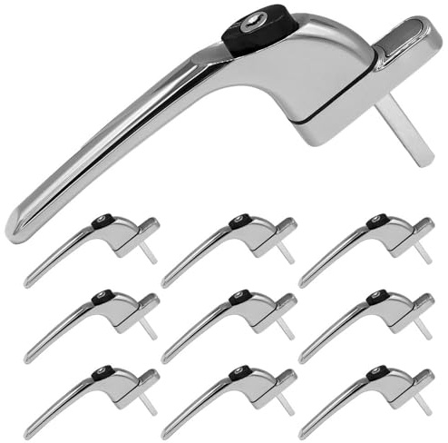 SHIELD HARDWARE uPVC Universal Window Handle Inline Locking Espag Double Glazing Pack of 10 Chrome 40mm