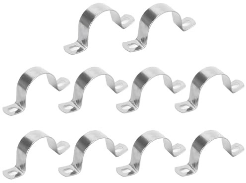 10 Pcs Ø 1 Inch Stainless Steel Pipe Clamp Set – Heavy Duty U-Shaped Pipe Brackets with 2 Fixing Holes, Durable Metal Supports for Conduit, Tubing & Wall Mounting Ø 25 mm for Plumbing & Industrial Use