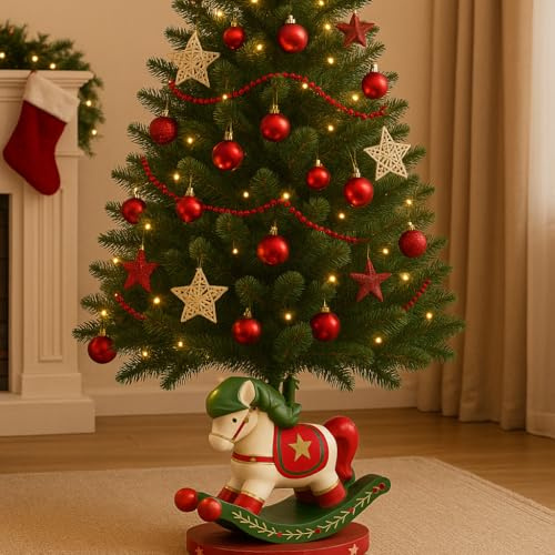 Base per Albero di Natale Decorativa, Design Cavallino a Dondolo Multicolore, Stabile e Festosa, Interno/Esterno, Decorazione Festiva 55cm - Varzi dal 1956