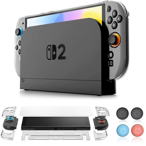 SOONORY Compatible with Nintendo Switch 2 Screen Protector Case, Real Switch 2 Dockable Test Hard PC Case for Console and Joy-Con 2 Controller, Split-Design, Precise Cutout, Clear