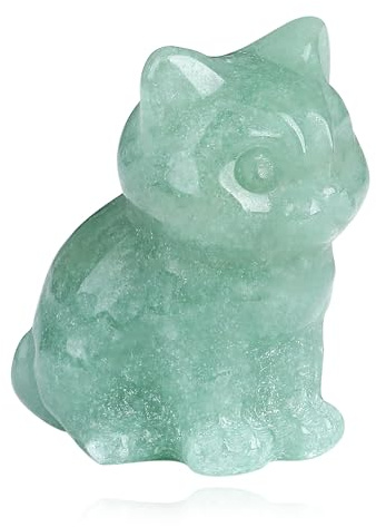 QINJIEJIE Grün Aventurin Katze Deko Geschenk Frau | Edelstein Figur, Katzen Deko, Büro Dekoration, Schreibtisch Deko, Geschenk, Gartenfigur