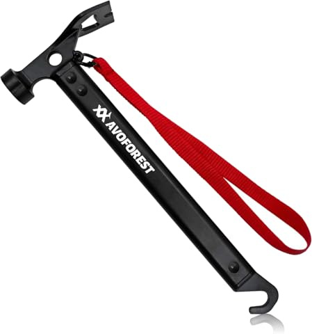 AVOFOREST Camping Hammer, Hammer aus Aluminium mit Haken,Outdoor-campinghammer, Multifunktional Campinghammer mit Aufbewahrungstasche für Camping Outdooraktivitäten