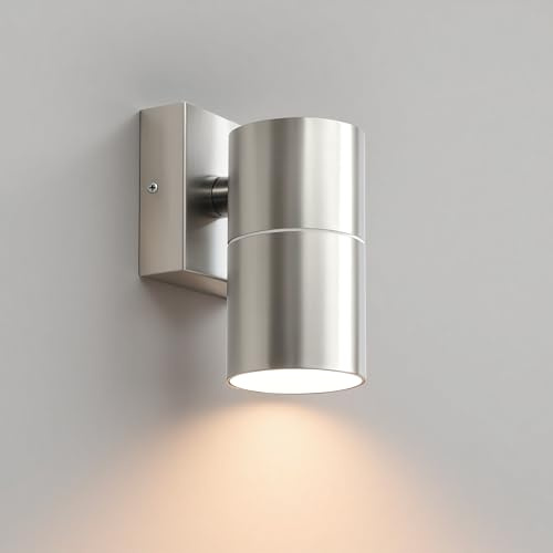 JNR Aussenlampe Wand IP54 Wasserdichte LED Wandleuchte Aussen, Silber | Edelstahl, Außenlampe Wand 5w GU10 3000K Warmweiß Glühbirne, 230V Außenleuchte Aussenleuchte, Ausenbeleutung Hauswand