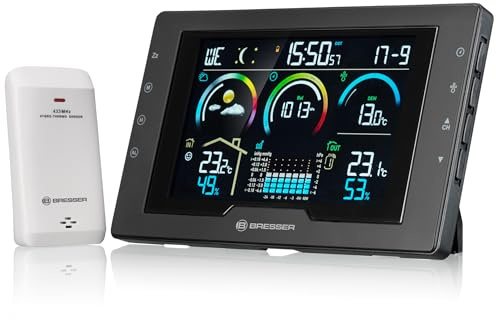 Bresser Cumulus Wetterstation Funk mit Außensensor True Black Display | Innentemperatur und Außentemperatur, Luftfeuchtigkeit, Wettervorhersage, Luftdruck Historie, Frostwarnung, DCF Zeit