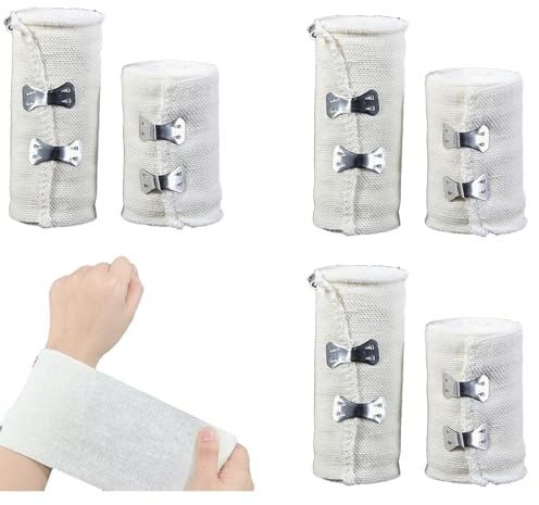 Elastische Bandage,6 Stück Weiße Elastische Bandage,Weiße Kompressionsbinden Elastischer Verband mit Metallclips,Elastische Binde,Mullbinden für Handgelenke Knöchel(GrößE: 5cm X 4.5m/7.5cm X 4.5m)