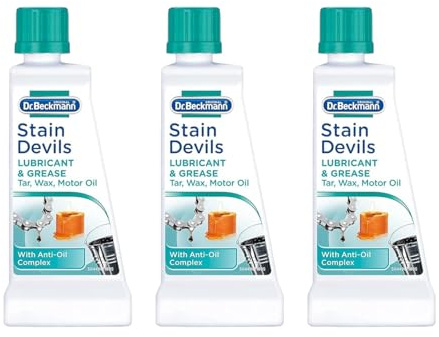 Dr. Beckmann Stain Devils Lubricants & Oils Stain Remover 50ml – Removes Grease Resin Candle Wax Tar Shoe Polish, Motor & Bicycle Oil – Safe on Washable Fabrics Pack of 3
