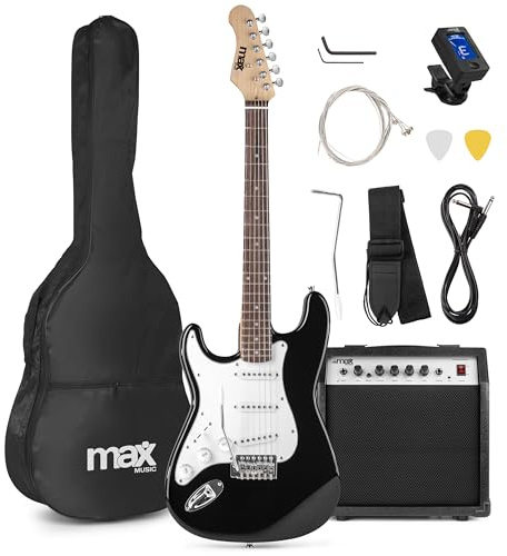 Max GigKit Linkshänder Gitarre Set, E Guitar, Elektrogitarre mit Verstärker 40 Watt, Tasche, Plektrum, Gurt, Stimmgerät, Instrumentenkabel, Ersatzsaiten, 4/4 Electric Guitar, E Gitarren Set