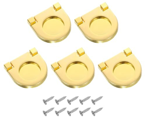 QUARKZMAN 5Pcs Tirador Empotrado 1.38 Pulgada Apretador De Muebles Empotrado Tirador De Anillo Para Cajones Armario Tocador Con Tornillos Dorado
