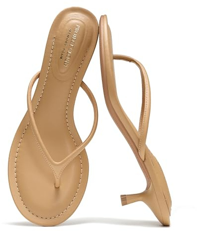 Project Cloud 100% Genuine Leather Kitten Heels for Women Footwear - Memory Foam Fashion Thong Heels for Women - Lightweight Summer Sandals for Womens 2026 (Mango, TANLEATHER,7M)