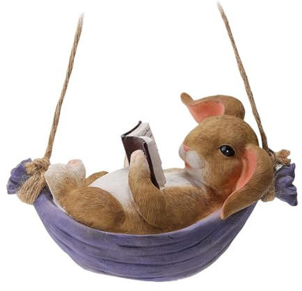 YIUPEDRFG Statue de Lapin Mignonne Suspendue à Un Arbre, Adorable Figurine de Lapin pour décoration Jardin extérieure, Robuste et Durable, Suspendue à Une Branche d'arbre, Statue Lecture