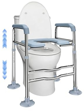 Rehausseur Toilette Adulte Hauteur Réglable 64-74 cm à 6 Niveaux, Siège de Toilette Surélevé Universel avec Accoudoirs Charge 150kg Rehausseur WC pour Personnes Âgées Handicapés Patients Enceintes