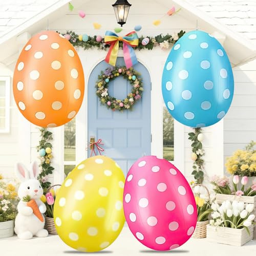 Aufblasbare Ostereier XXL, 40 cm Große Ostereier für Draußen, Ostereier zum Aufhängen Draussen XXL Osterdeko Outdoor, Osterdekorationen für Garten, Rasen, Terrasse