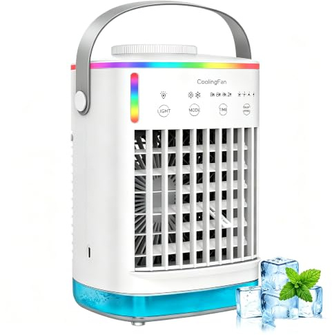 SPEFWTUP Portable Air Conditioner Fan,4-in-1 Mobile Cooler Fan with 4 Wind Speeds & Cool Mist,Timed function Modes,7 Color Night Light,Evaporative Air Cooler suitable for Home, Office,Bedrooms,Trave