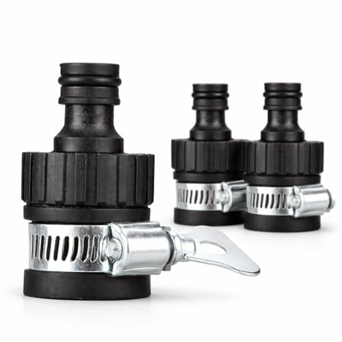 3 Pcs Hose Tap Connector, Universal 12-16mm Tap to Hose Adapter with Stainless Steel Collar, Adjustable Hose Pipe Connector for Kitchen Garden Bath Indoor Outdoor