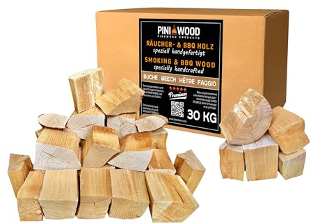 PINI Madera para ahumar para ahumar, madera de haya, sin corteza, 30 kg