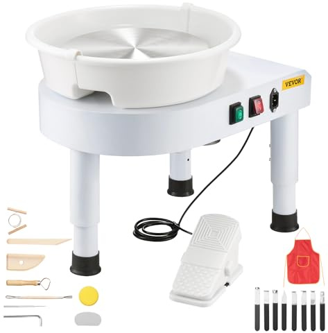 VEVOR Tornio da Vasaio 28 cm velocità Regolabile da 60 a 300 Giri/min | Macchina per Ceramica con Bacinella Rimovibile e Controllo a Pedale, Gamba Sollevamento Regolabile, per Lavorazione di Creta