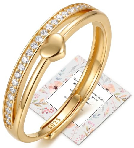Ahokei Silber Ringe 925 Frauen, Eheringe Verlobungsringe Promise Ring, Ring Verstellbarer Herzring Damen mit Zirkonia, Modisches Ringset für Alltag & Geschenk