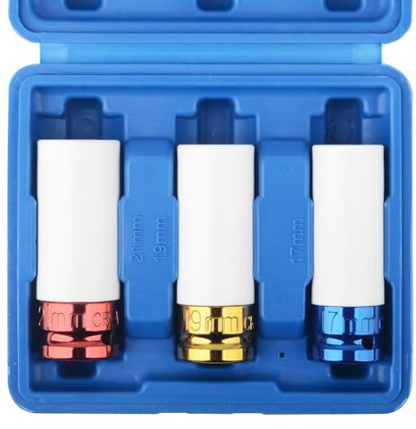 1/2-Inch Drive Metric Extra Thin Wall Deep Wheel Protector Impact Socket Set, 3 Size, 17, 19, 21 mm