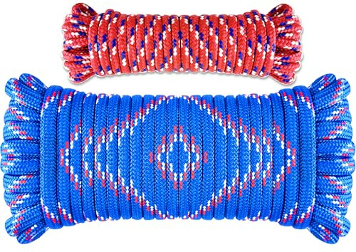 Wellmax Diamond Braid Nylon Rope 1/2 Inch x 50ft Heavy Duty, Blue