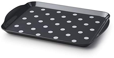 Zeal Plateau de service alimentaire en mélamine avec poignées et bords relevés - Motif pois - 30 x 21 cm - Gris foncé