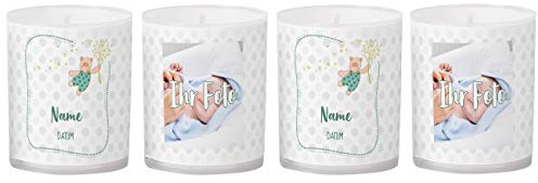 Striefchen® personalisierte Kerzen als Tischdekoration zur Taufe mit Foto und Name - 4 Stück Teddy mit Pusteblume