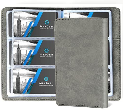 MaxGear Business Card Organizer Book, Holds 240 Cards, Portable PU Leather Business Card Holder with Clear Sleeves, Professional Card Binder for Office, Meetings, Networking, Dark Gray