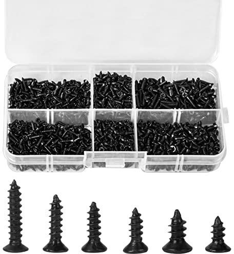 Kleine Schrauben Set 1200pcs Senkkopfschrauben Sortiment Schwarz Flachkopfschrauben Sortiment Schrauben Schwarz Senkkopf Selbstschneidende Schrauben Metall zum Computerreparatur, Elektrogeräte, Holz