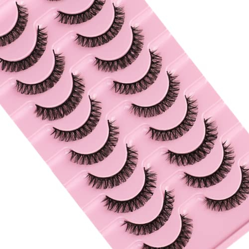 FANDIQ Falsche Wimpern, Russian Strip Lashes D Curl, natürliche 3D-Wimpern, flauschiger Streifen, 10 Paar Wimpern, Multipack (#01)