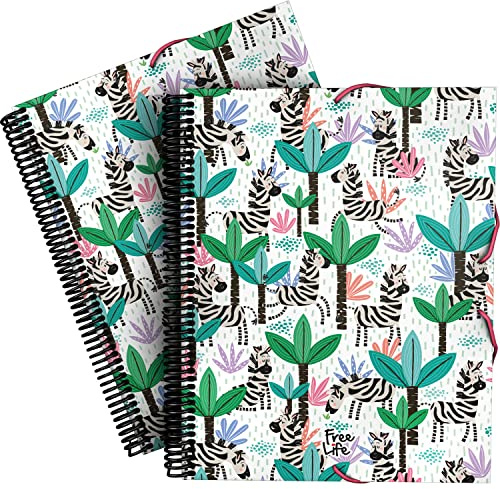 Grafoplas - Ordner mit 30 Klarsichthüllen, A4, Spiralbindung, Polypropylen-Einband, Gummiverschluss, mit transparentem Umschlag, Kollektion Freelife, Zebra