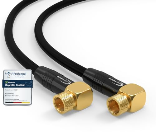 SAT Kabel 20m Satellitenkabel SAT TV Antennenkabel Digital Koaxialkabel Coaxial Internet 2x F-Stecker 90° Grad Gewinkelt Winkelstecker Router Modem Anschlusskabel HD 4K UHD DVB-S DVB-S2 Schwarz,