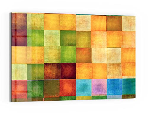 DEQORI Glas-Magnettafel | 60x40 cm groß | Motiv Bunte Farbquadrate | Memo-Board aus Glas | Magnetboard inkl. Magnete, Stift & Tuch für Küche & Büro | Tafel magnetisch & beschreibbar