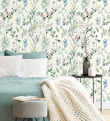 GAULAN 680951 Papier peint vinyle écologique branches fleurs et oiseaux pour mur salon cuisine bain chambre couloir salle à mange tête de lit hall - Rouleaux de 10 m x 0,53 m