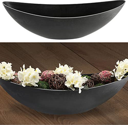 Cepewa Dekoschale Schieferoptik│ 55x17,5x13,5cm Kunststoff grau │ Pflanzschale in Bootsform (1 x oval grau Schieferoptik 55x18x14cm)