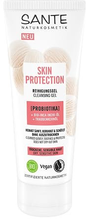 SANTE Naturkosmetik Skin Protection Gel detergente con probiotici, olio biologico Inchi e olio di semi d'uva, pulizia chiarificante, cura vegana del viso per pori raffinati e una pelle rinfrescata,