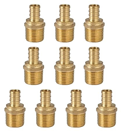 GUOFIS (Pack of 10) PEX 1/2 x 1/2 NPT Male Threaded Adapter,Brass Pex Crimp Adapters Fitting for PEX Pipes in Plumbing Jobs(PEX1807017)