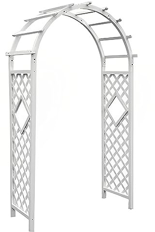 Rosenbogen Rankgitter/Bogenständer Aus Holz, Weiß, Grau, Braun, Extra Hohe Füße, Hochzeitsbögen Aus Holz – Stehender, Robuster, Runder Torbogen, Terrassen-Zeremonie(White,1.2x0.5x2.2m (4x1.6x7.1ft))