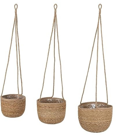 Spetebo Juego de 3 macetas colgantes de algas marinas, 23, 20, 17 cm, para colgar de material natural, con lámina interior