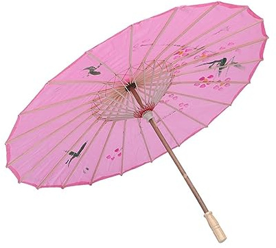 KOMBIUDA Klassischer Blumenschirm aus Bambus und Seide mit Glattem Griff Leichter Ölpapier Regenschirm als Fotorequisite und Dekoration für Festivals und Partys