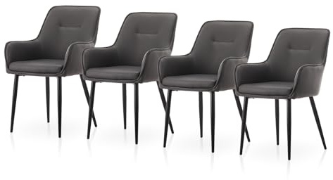 TUKAILAI Esszimmerstühle 4er Set aus Kunstleder,Küchenstuhl Polsterstuhl Armlehnstuhl mit Armlehne,Rückenlehne,Gepolstertes Sitz,Metallbeinen,Moderner Sessel für Esszimmer,Küche,Wohnzimmer, Grau