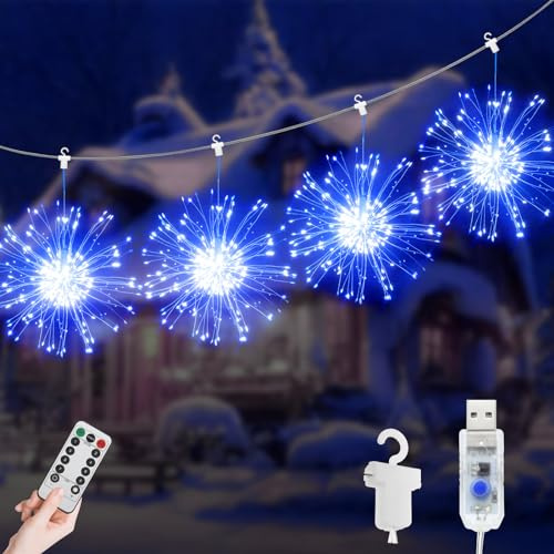 JIMACRO LED Guirnaldas de Luces, 4 * 120 LEDs Fuegos Artificiales Explosivos, USB 8 Modos Impermeable LED Luces de Fuegos Artificiales Exterior Interior para Fiesta Bodas Decoración