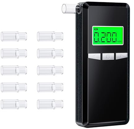 Alkoholtester Polizeigenau, Hochpräziser Promillemessgerät mit Digitalem Farbigem LCD-Anzeige, Professioneller Alkoholmessgerät mit 10 Mundstücken für den Einsatz zu Hause oder auf Partys