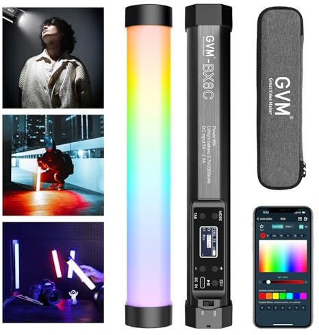 GVM RGB Tube Light with Spotlight, Magnetic Handheld Photography Light, Full-Color LED Stick Light 2000K-10000K CRI97+ Video Light with 3300mAh Built-in Battery, 6 Pixel Effects 12 Lighting Scenes